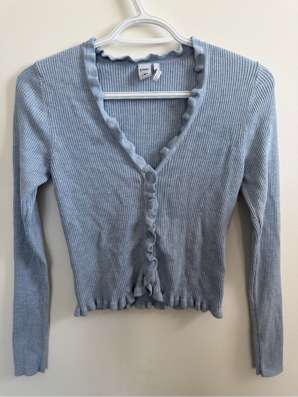Ruffle Trim Ribbed Cardigan